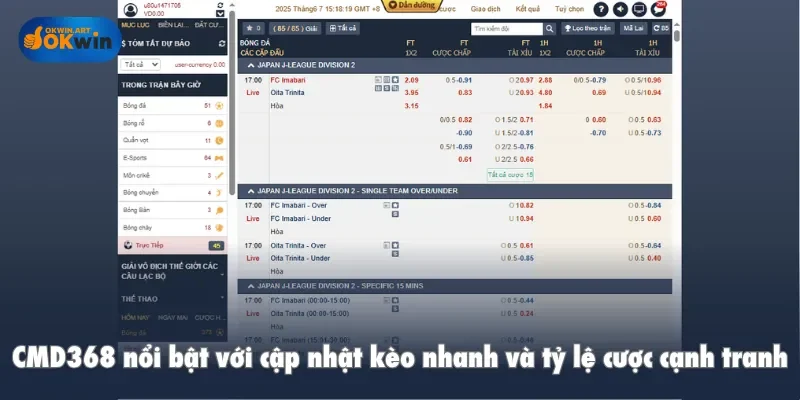 CMD368 nổi bật với cập nhật kèo nhanh và tỷ lệ cược cạnh tranh